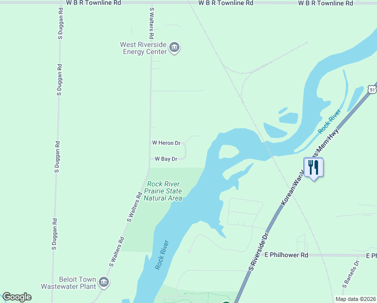 map of restaurants, bars, coffee shops, grocery stores, and more near 382 West Bay Drive in Beloit