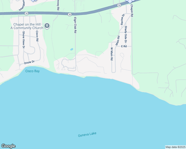 map of restaurants, bars, coffee shops, grocery stores, and more near W4033 Elgin Club Road in Lake Geneva