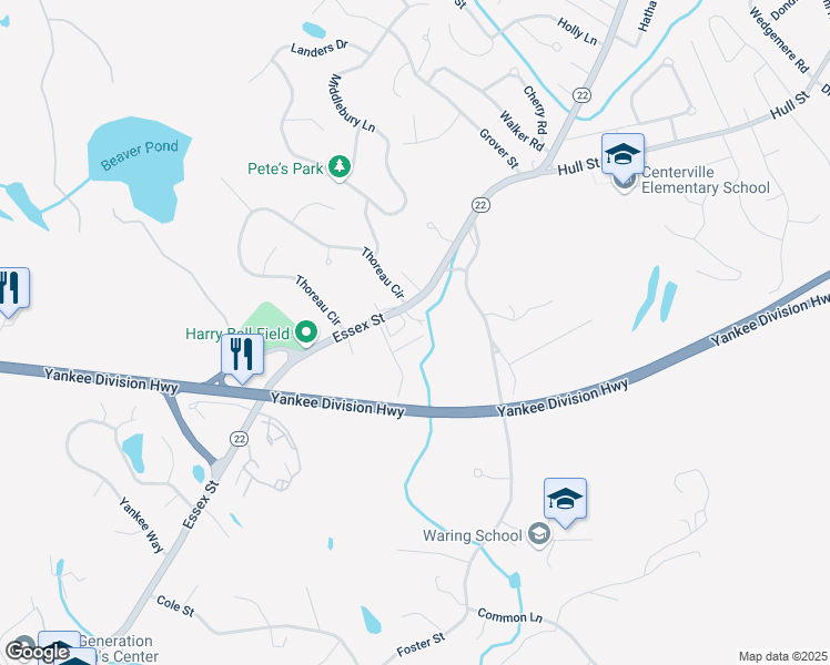 map of restaurants, bars, coffee shops, grocery stores, and more near 7 Alcann Road in Beverly