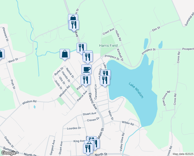 map of restaurants, bars, coffee shops, grocery stores, and more near 34 Great Pond Road in Lunenburg