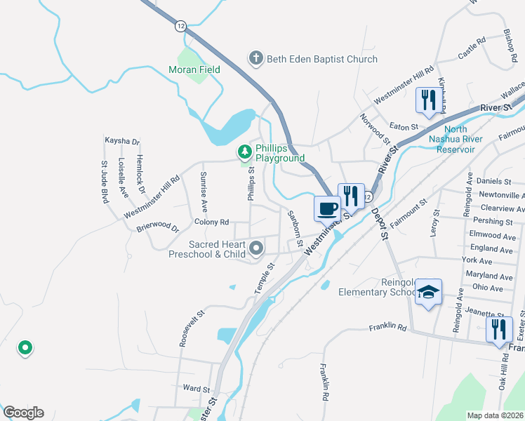 map of restaurants, bars, coffee shops, grocery stores, and more near 27 Phillips Avenue in Fitchburg