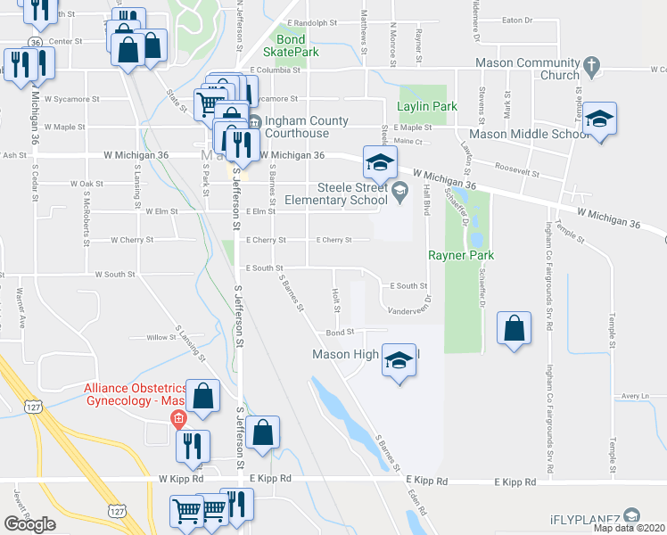 map of restaurants, bars, coffee shops, grocery stores, and more near 819 Holt Street in Mason