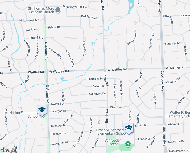map of restaurants, bars, coffee shops, grocery stores, and more near 2567 Binbrooke Drive in Troy