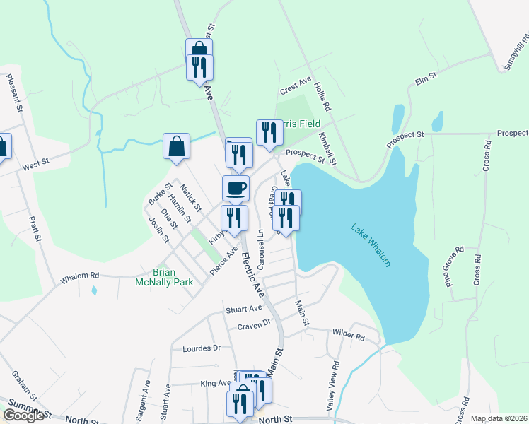 map of restaurants, bars, coffee shops, grocery stores, and more near 34 Great Pond Road in Lunenburg