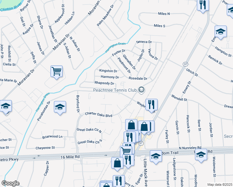 map of restaurants, bars, coffee shops, grocery stores, and more near 20140 Rhapsody Drive in Clinton Township