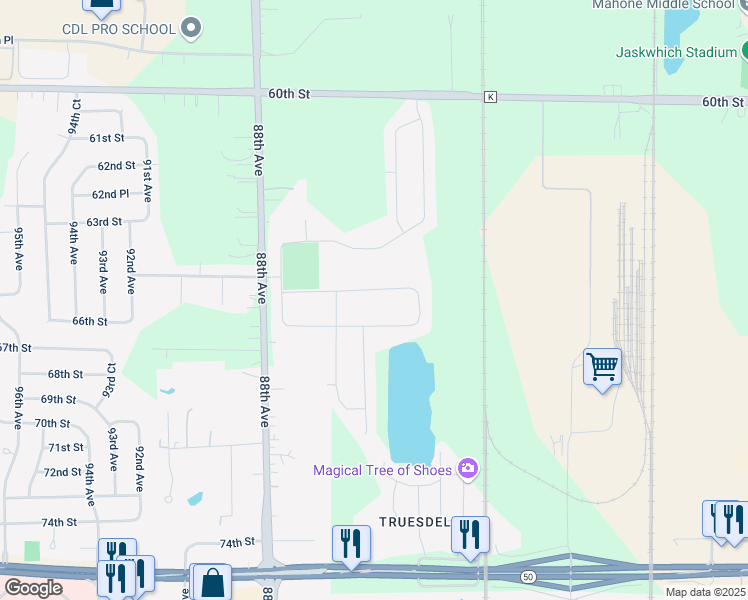 map of restaurants, bars, coffee shops, grocery stores, and more near 8302 65th Place in Kenosha