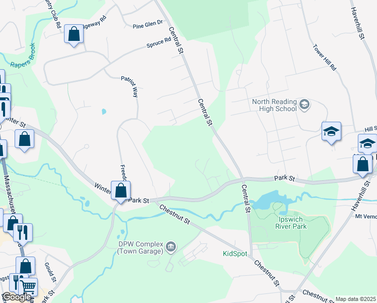 map of restaurants, bars, coffee shops, grocery stores, and more near 10 Aldersgate Way in North Reading