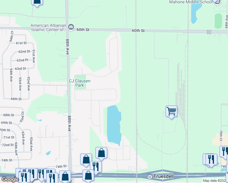 map of restaurants, bars, coffee shops, grocery stores, and more near 6512 82nd Avenue in Kenosha