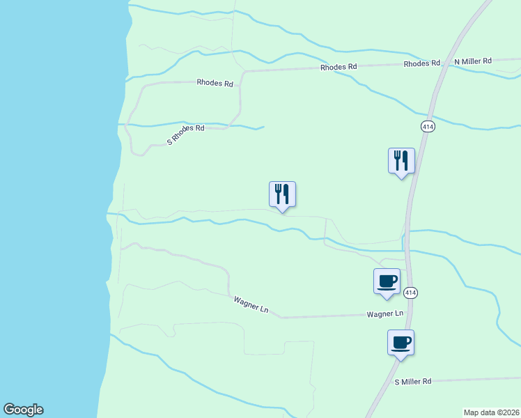 map of restaurants, bars, coffee shops, grocery stores, and more near Lamoreaux Point Road in Lodi