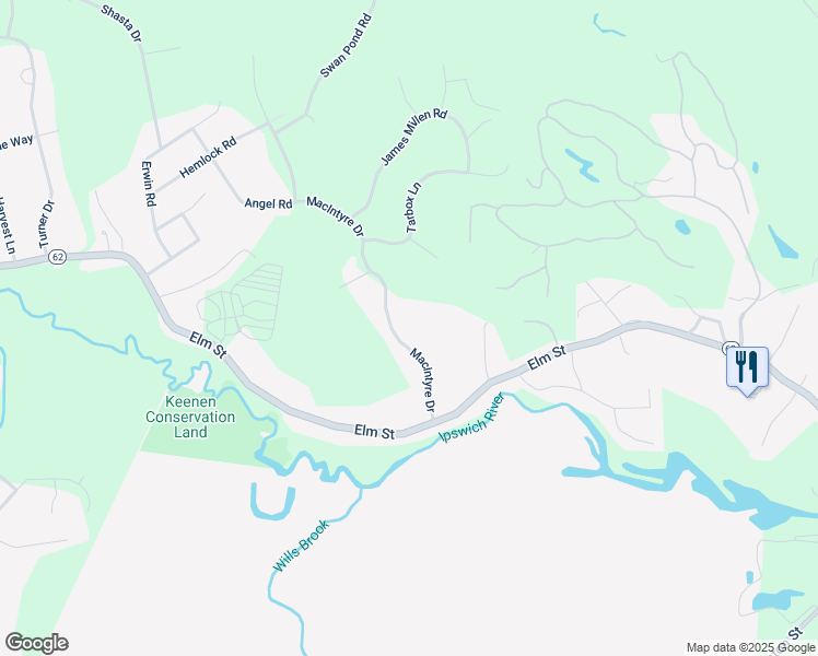 map of restaurants, bars, coffee shops, grocery stores, and more near 15 Macintyre Drive in North Reading