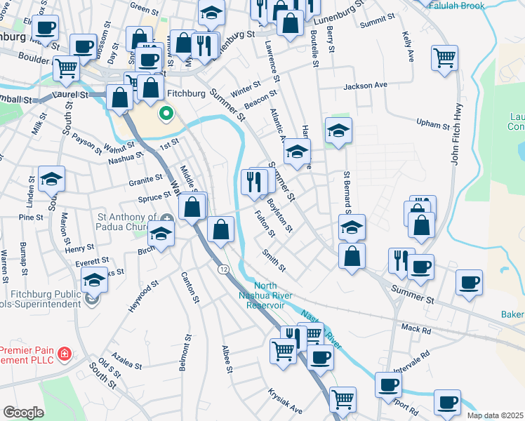 map of restaurants, bars, coffee shops, grocery stores, and more near 134 Harvard Street in Fitchburg