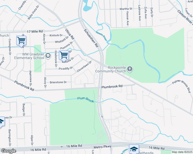 map of restaurants, bars, coffee shops, grocery stores, and more near 38227 Schoenherr Road in Sterling Heights
