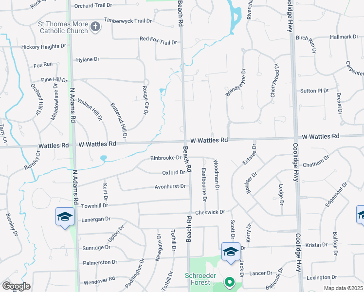 map of restaurants, bars, coffee shops, grocery stores, and more near 2511 West Wattles Road in Troy
