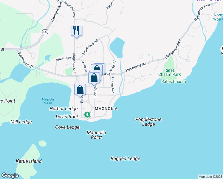 map of restaurants, bars, coffee shops, grocery stores, and more near 29 Flume Road in Gloucester