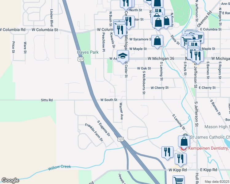 map of restaurants, bars, coffee shops, grocery stores, and more near 716 Peachtree Place in Mason