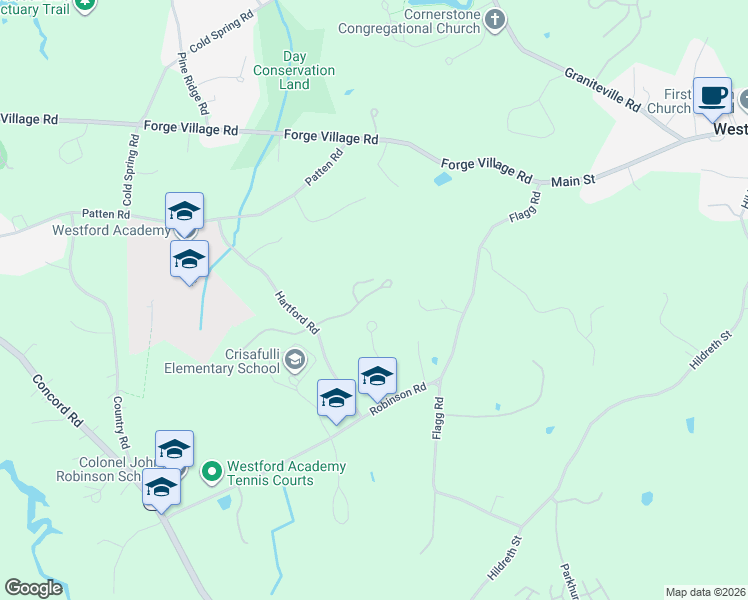 map of restaurants, bars, coffee shops, grocery stores, and more near 3 Colonel Rolls Drive in Westford