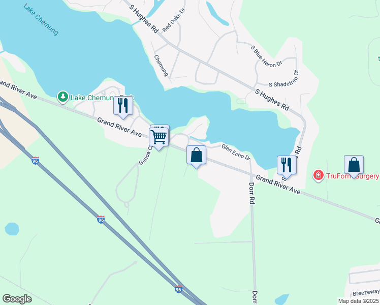 map of restaurants, bars, coffee shops, grocery stores, and more near 5665 East Grand River Road in Howell