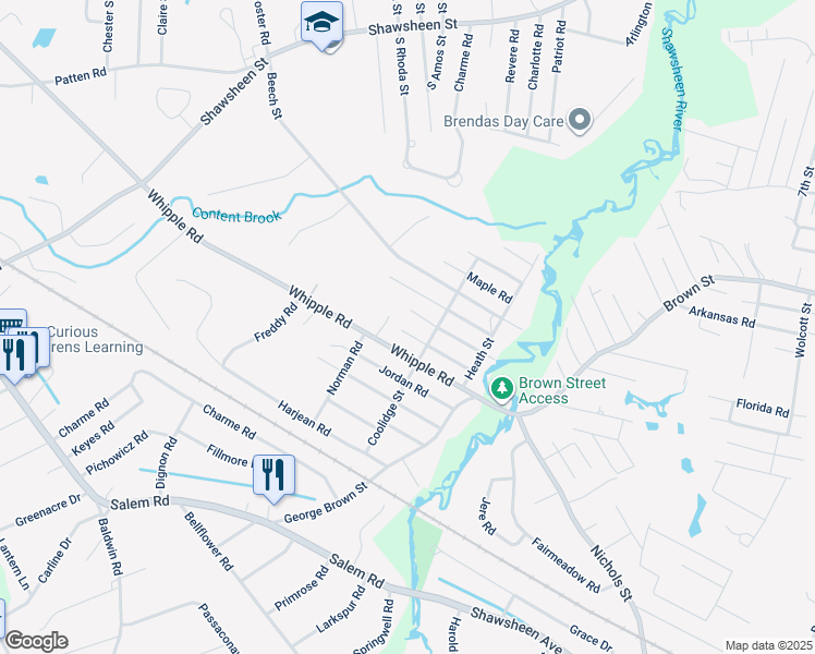 map of restaurants, bars, coffee shops, grocery stores, and more near 17 Hemlock Road in Tewksbury