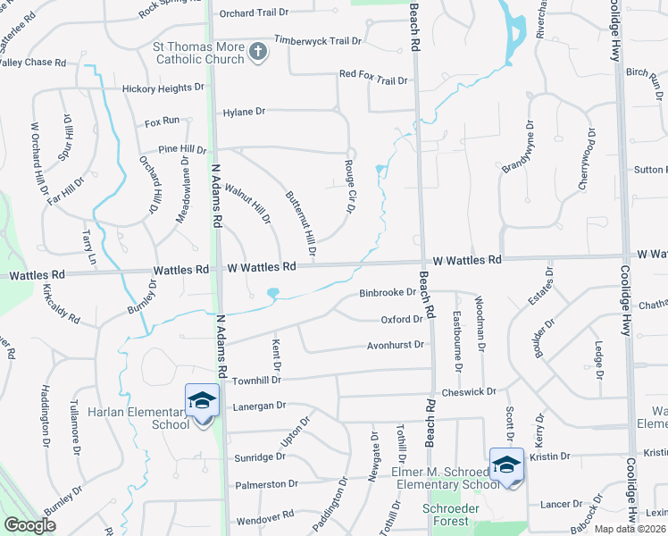map of restaurants, bars, coffee shops, grocery stores, and more near 2801 West Wattles Road in Troy