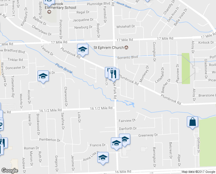 map of restaurants, bars, coffee shops, grocery stores, and more near 38447 Phyllis Court in Sterling Heights