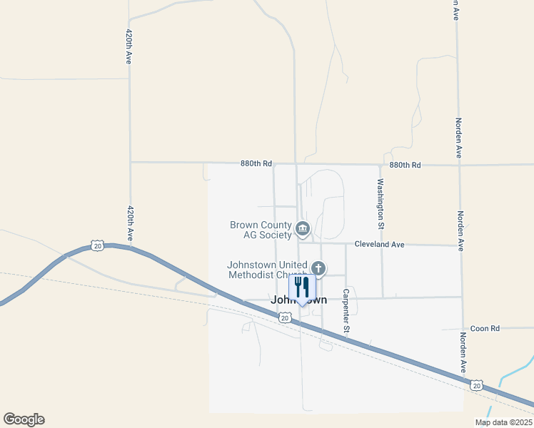 map of restaurants, bars, coffee shops, grocery stores, and more near 409 Frame Street in Johnstown