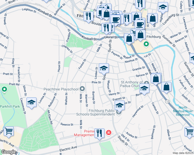 map of restaurants, bars, coffee shops, grocery stores, and more near 16 Otis Street in Fitchburg