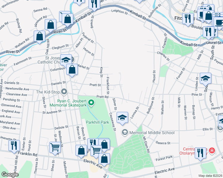 map of restaurants, bars, coffee shops, grocery stores, and more near 50 Frankfort Street in Fitchburg