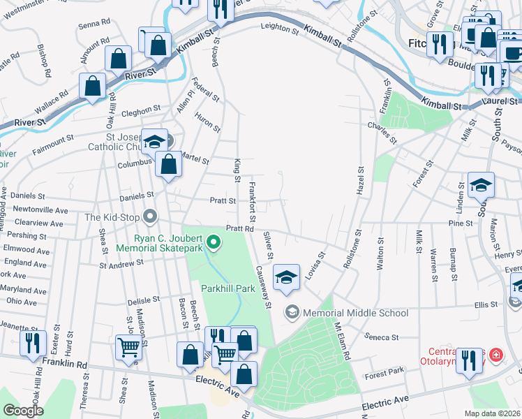 map of restaurants, bars, coffee shops, grocery stores, and more near 50 Frankfort Street in Fitchburg