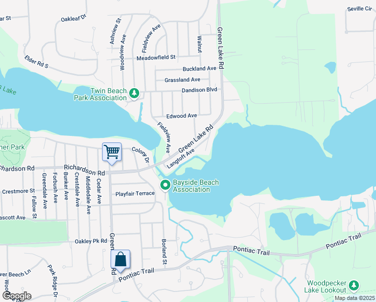 map of restaurants, bars, coffee shops, grocery stores, and more near 4049 Green Lake Road in West Bloomfield Township