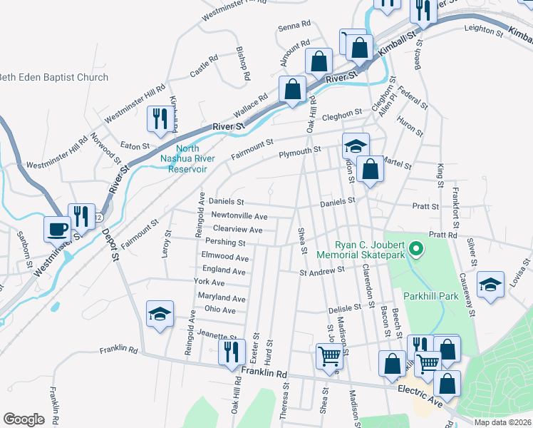 map of restaurants, bars, coffee shops, grocery stores, and more near 35 Newtonville Avenue in Fitchburg