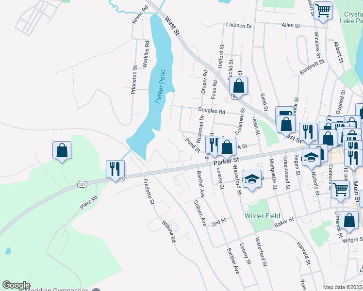 map of restaurants, bars, coffee shops, grocery stores, and more near 35 Water Street in Gardner