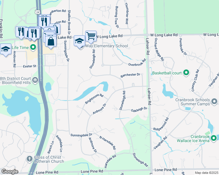 map of restaurants, bars, coffee shops, grocery stores, and more near 4452 Ardmore Court in Bloomfield Township
