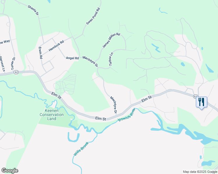 map of restaurants, bars, coffee shops, grocery stores, and more near 15 MacIntyre Dr in North Reading