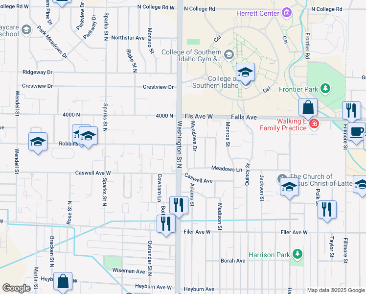 map of restaurants, bars, coffee shops, grocery stores, and more near 785 North 2900 East in Twin Falls