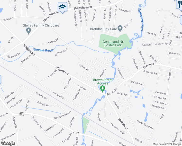 map of restaurants, bars, coffee shops, grocery stores, and more near 41 Coolidge Street in Tewksbury