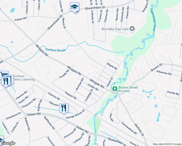 map of restaurants, bars, coffee shops, grocery stores, and more near 17 Hemlock Road in Tewksbury