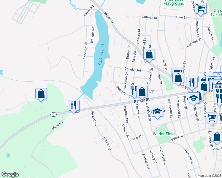 map of restaurants, bars, coffee shops, grocery stores, and more near 35 Water Street in Gardner