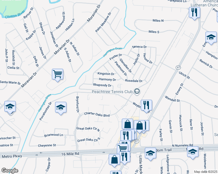 map of restaurants, bars, coffee shops, grocery stores, and more near 20140 Rhapsody Drive in Macomb County