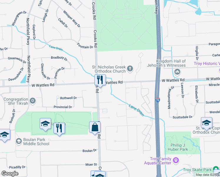 map of restaurants, bars, coffee shops, grocery stores, and more near 915 West Wattles Road in Troy