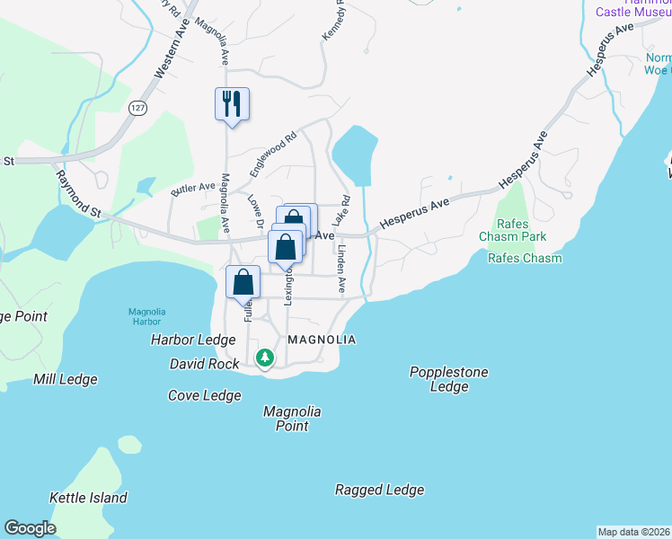 map of restaurants, bars, coffee shops, grocery stores, and more near 29 Flume Road in Gloucester