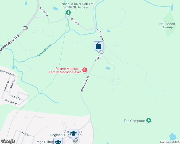 map of restaurants, bars, coffee shops, grocery stores, and more near 191 Groton Road in Ayer