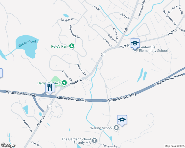 map of restaurants, bars, coffee shops, grocery stores, and more near 451 Essex Street in Beverly