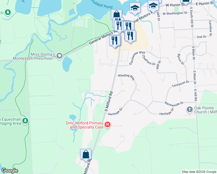 map of restaurants, bars, coffee shops, grocery stores, and more near 900 Hill Hollow Lane in Milford