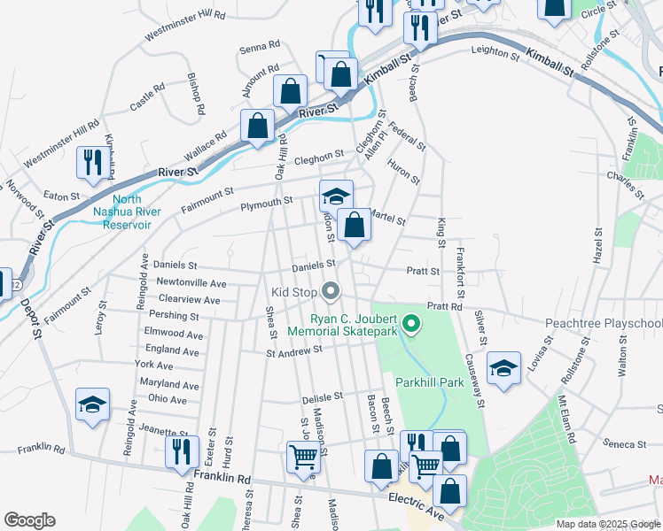 map of restaurants, bars, coffee shops, grocery stores, and more near 76 Chester Street in Fitchburg