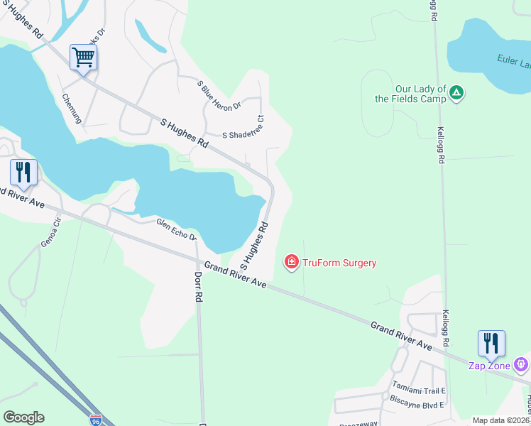 map of restaurants, bars, coffee shops, grocery stores, and more near 1776 South Hughes Road in Brighton