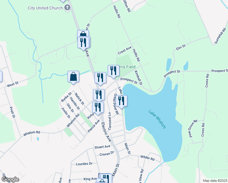 map of restaurants, bars, coffee shops, grocery stores, and more near 26 Great Pond Road in Lunenburg