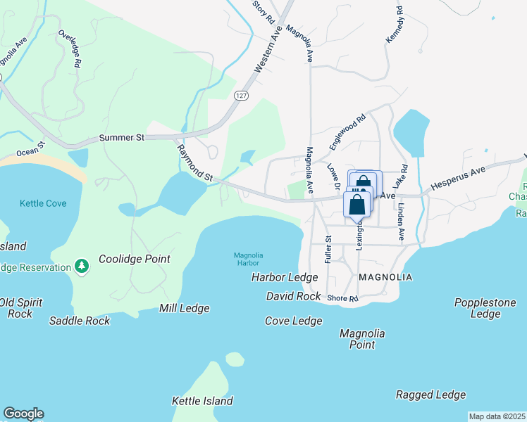 map of restaurants, bars, coffee shops, grocery stores, and more near 57 Raymond Street in Manchester-by-the-Sea