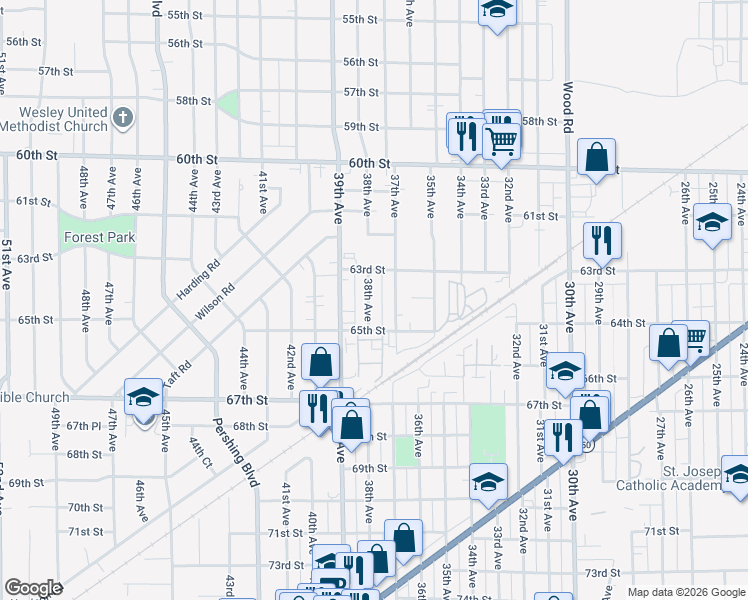 map of restaurants, bars, coffee shops, grocery stores, and more near 6403 38th Avenue in Kenosha