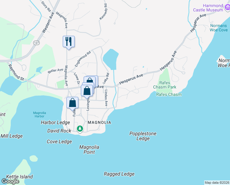 map of restaurants, bars, coffee shops, grocery stores, and more near 34 Norman Avenue in Gloucester