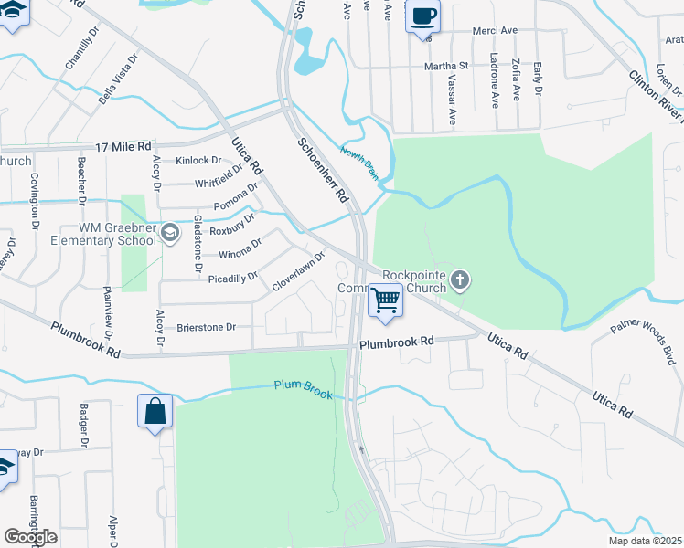 map of restaurants, bars, coffee shops, grocery stores, and more near 13544 Cloverlawn Drive in Sterling Heights